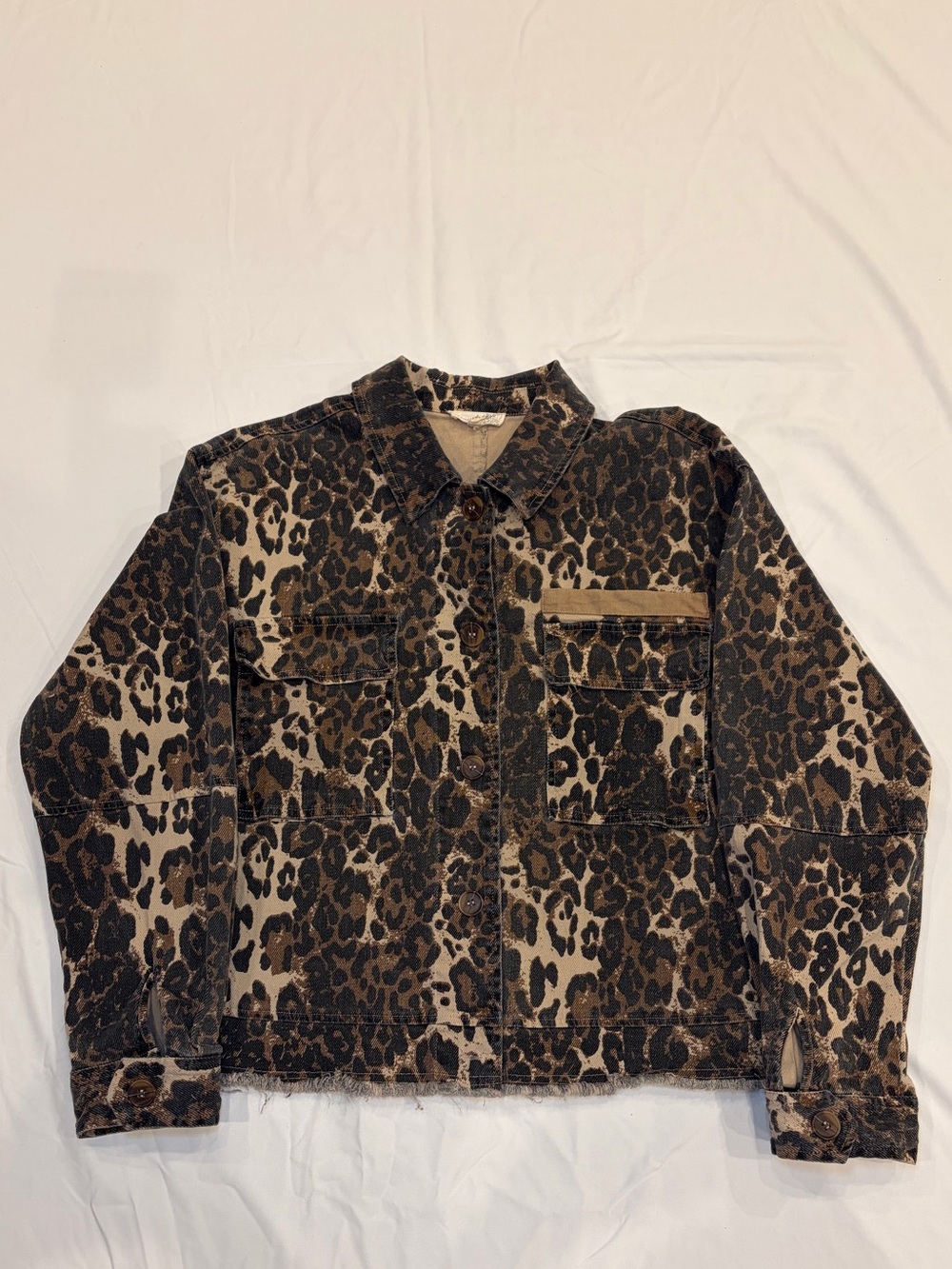 Mystree Leopard Print Denim Jacket - Shacket - women’s large